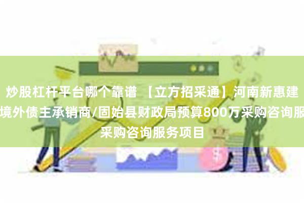 炒股杠杆平台哪个靠谱 【立方招采通】河南新惠建投选聘境外债主承销商/固始县财政局预算800万采购咨询服务项目