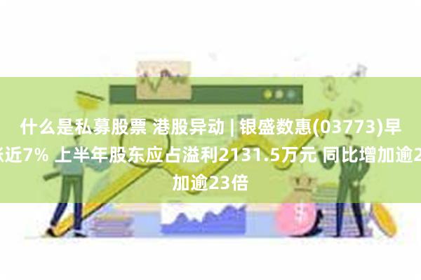 什么是私募股票 港股异动 | 银盛数惠(03773)早盘涨近7% 上半年股东应占溢利2131.5万元 同比增加逾23倍